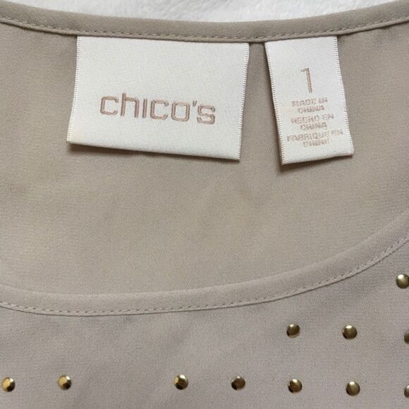 Chico’s Preppy Beaded Sleeveless Beige Top Blouse size 1 - Picture 3 of 6